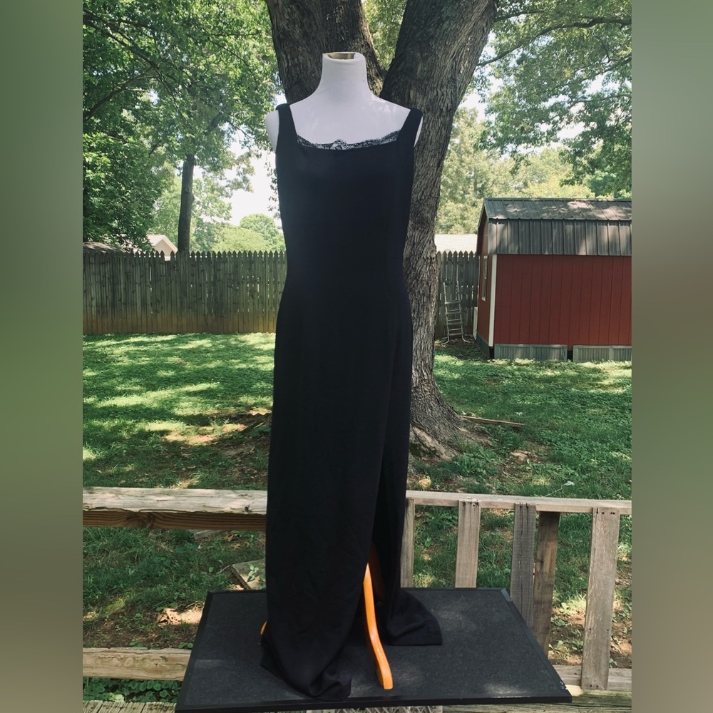 St. John’s knit dress black strapless formal size 10 Marie Grey rhinestones